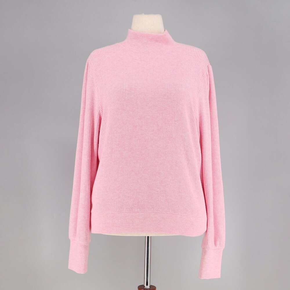 J.CREW Brushed Rib Puff-Sleeve Mockneck Tee Cozy Sweater Pink Size XL